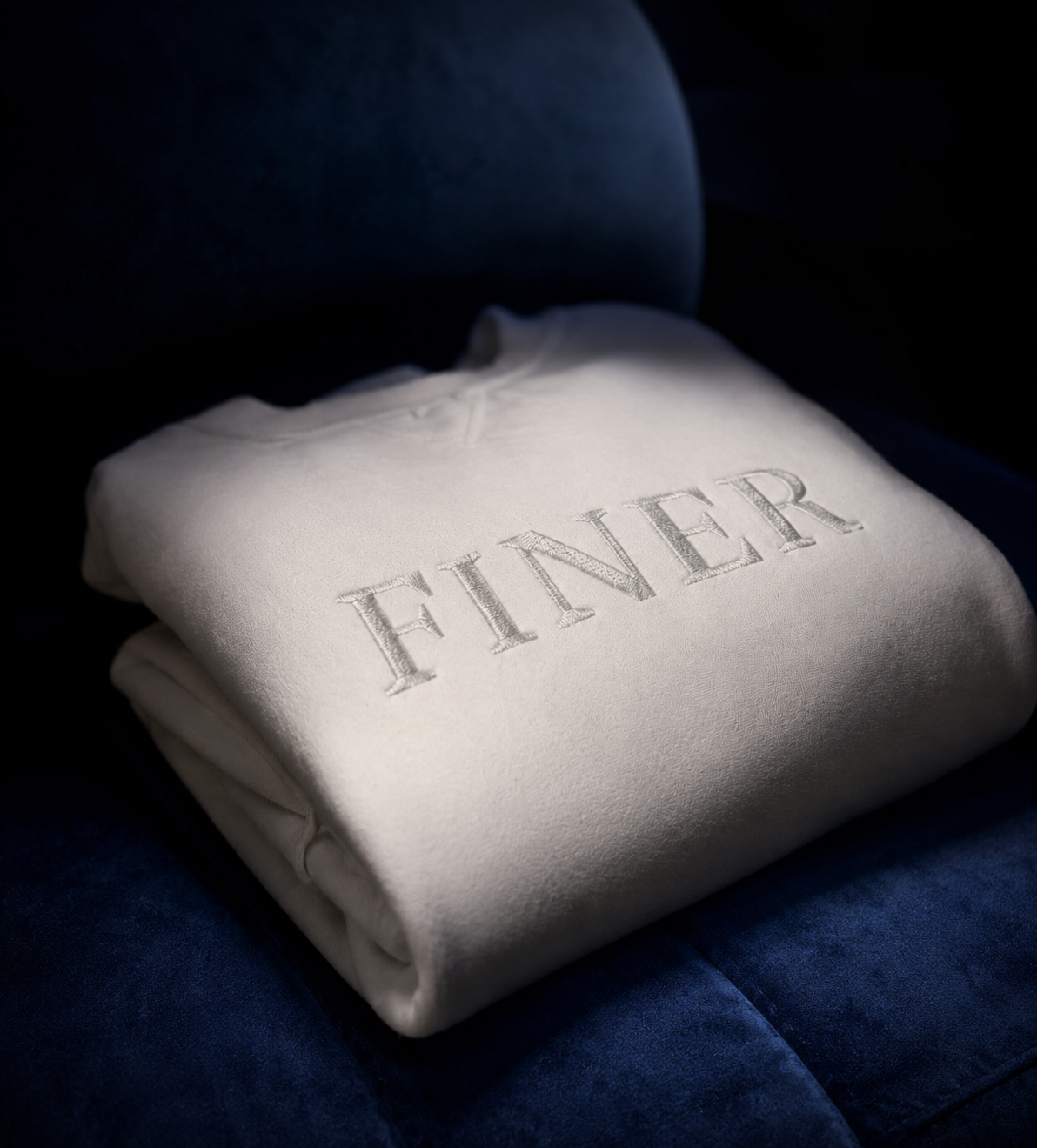 FINER. Blanc en Blanc Premium Embroidered Crewneck