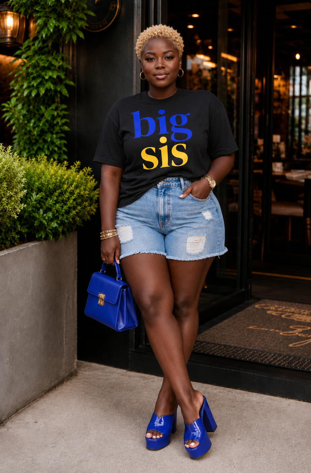 BIG SIS™ Oversized Tee — Royal Blue & Gold