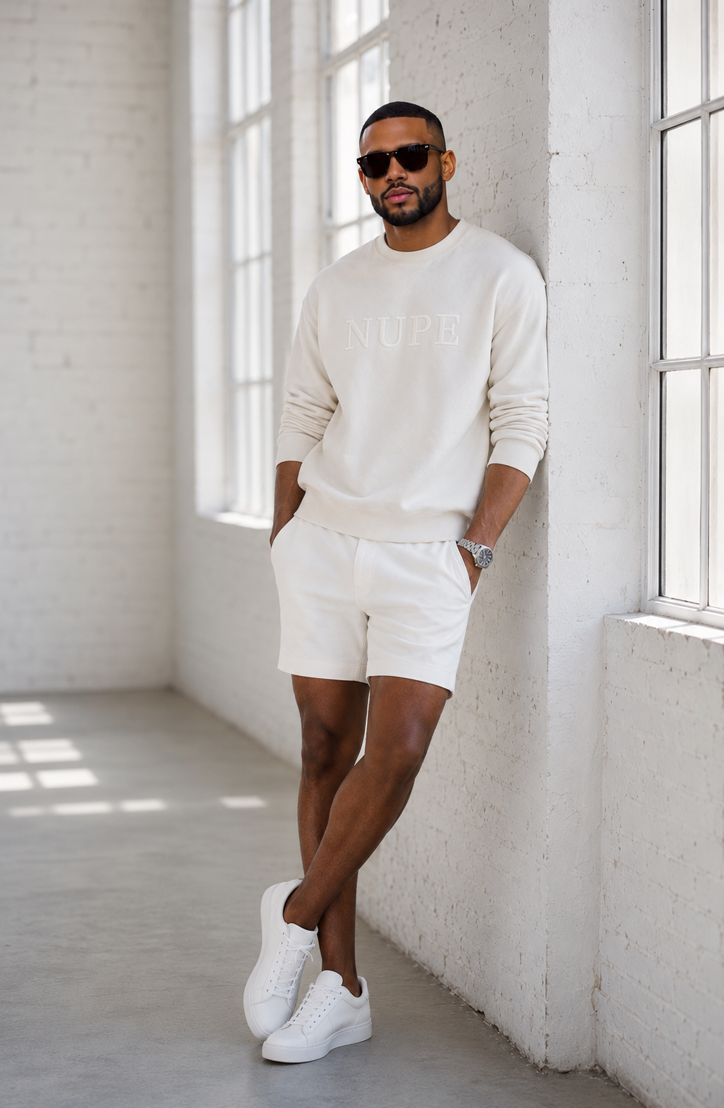 NUPE. Blanc En Blanc Premium Embroidered Crewneck