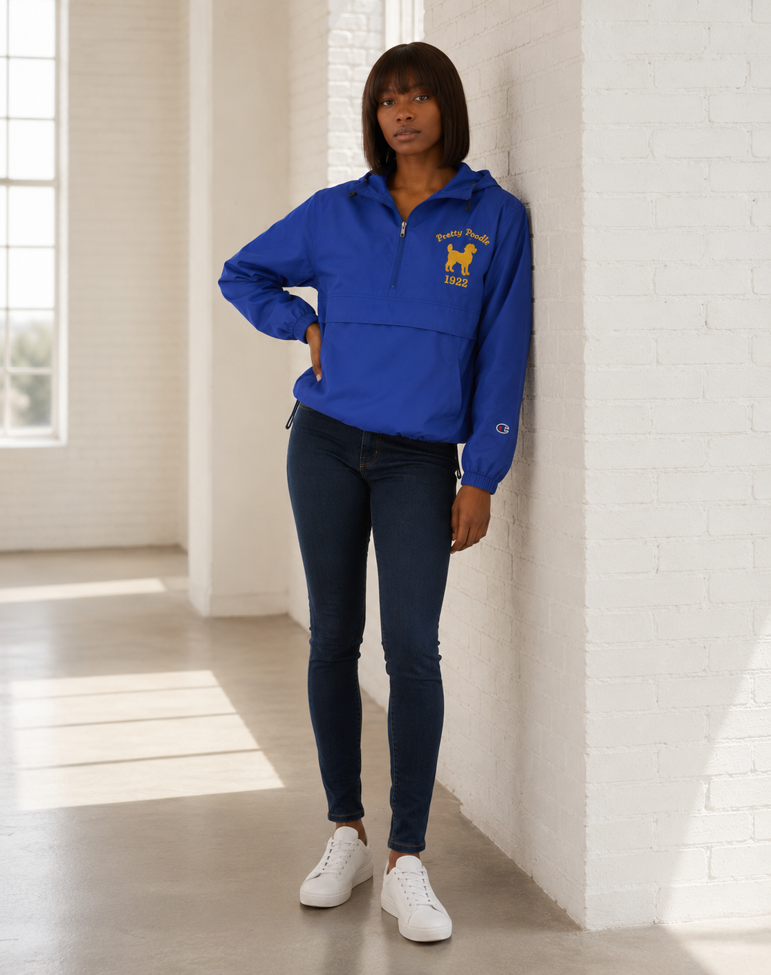 Pretty Poodle Embroidered Champion Packable Jacket