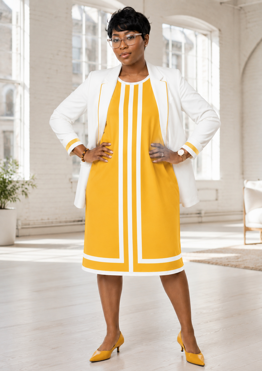 The Linea Dress - Gold & Blanc