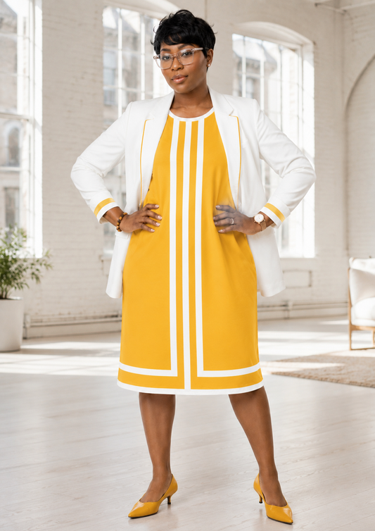 The Linea Dress - Gold & Blanc