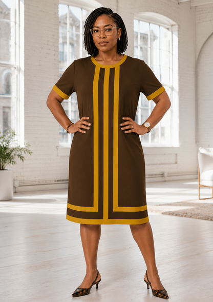 The Linea Dress - Brown & Gold