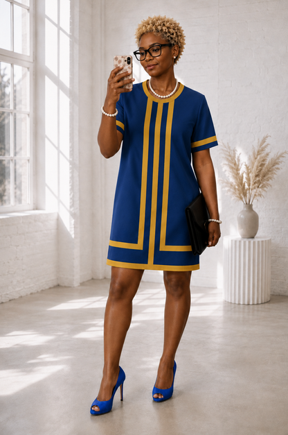 The Linea Dress - Blue & Gold
