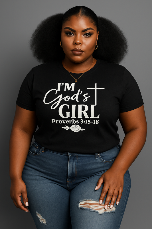 I'm GOD's Girl Proverbs 3:15-18 Black & White Tee