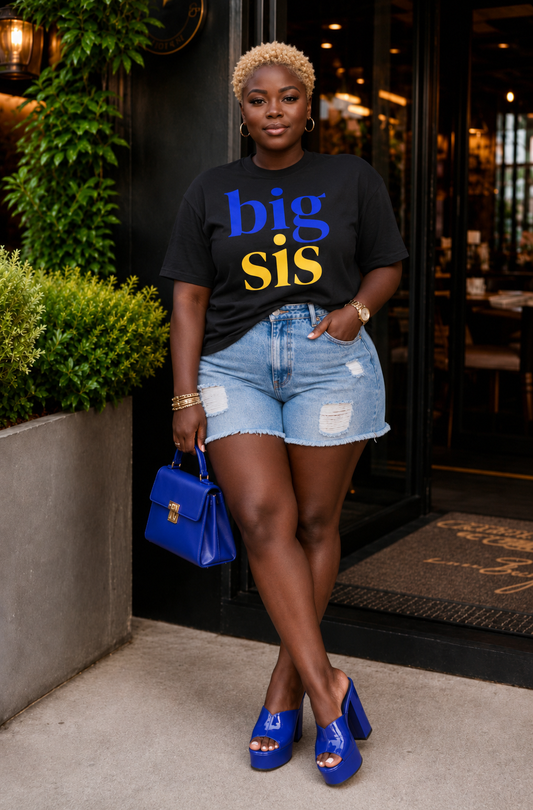BIG SIS™ Premium Oversized Tee — Royal Blue & Gold