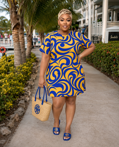 Royal & Gold Summer Wave T-Shirt Dress