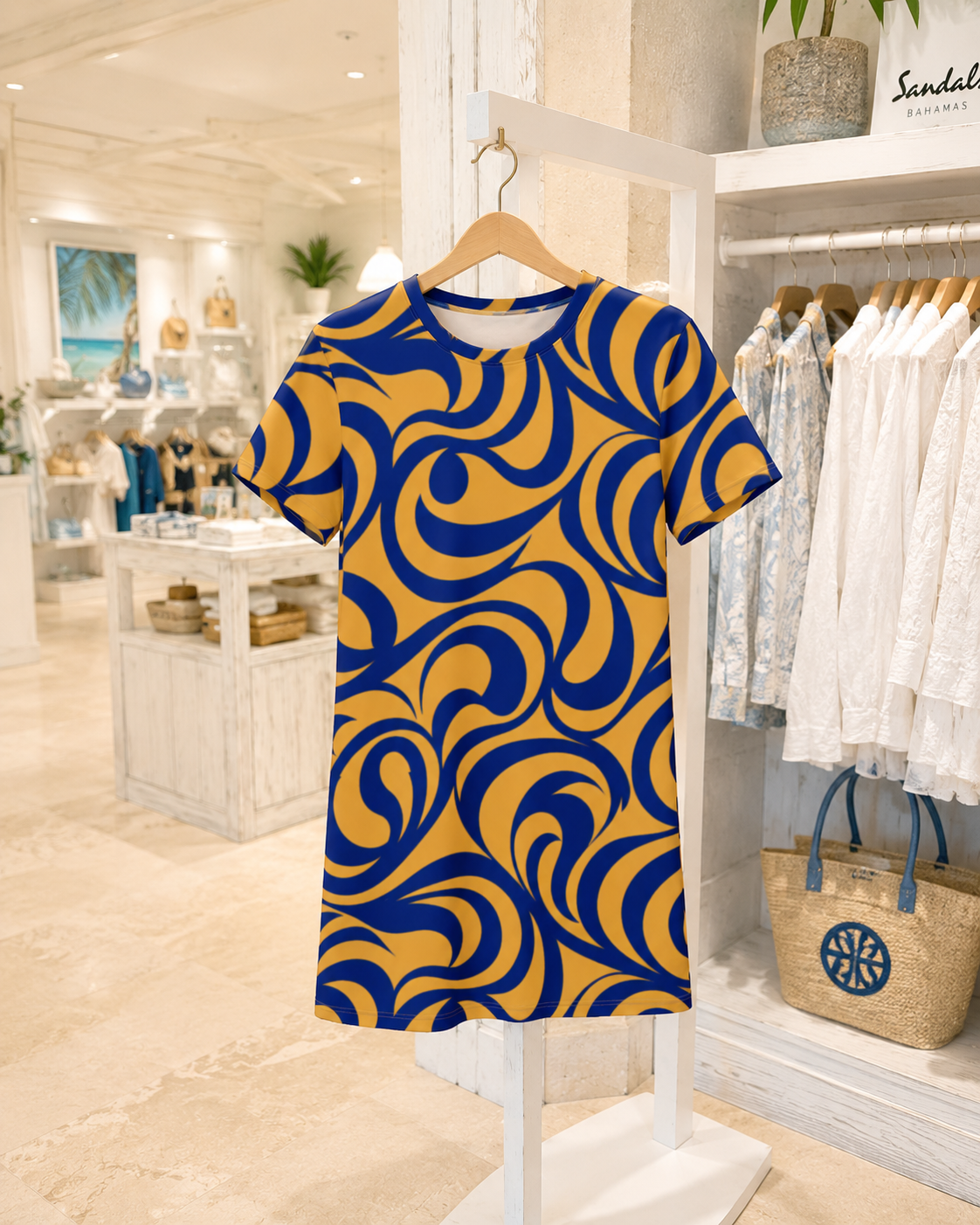 Royal & Gold Summer Wave T-Shirt Dress