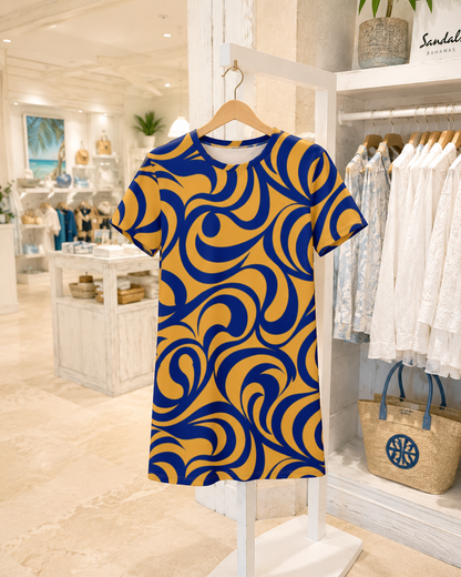 Royal & Gold Summer Wave T-Shirt Dress