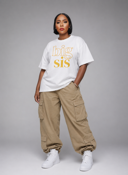 Big Sis Gold & White  oversized high neck t-shirt