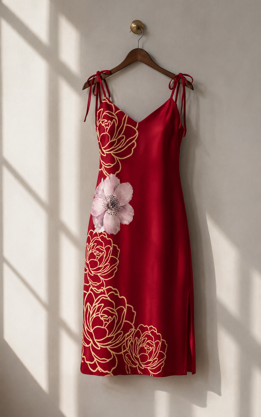 The Crimson Bloom Slip Dress