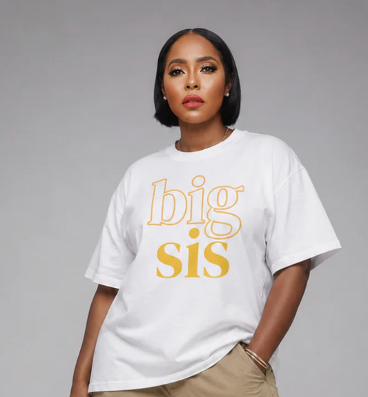 Big Sis Gold & White  oversized high neck t-shirt