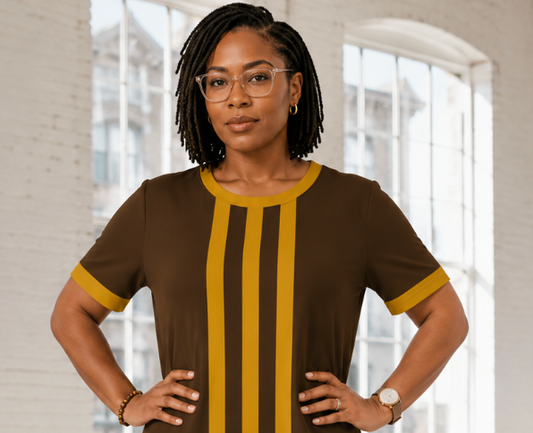 The Linea Dress - Brown & Gold