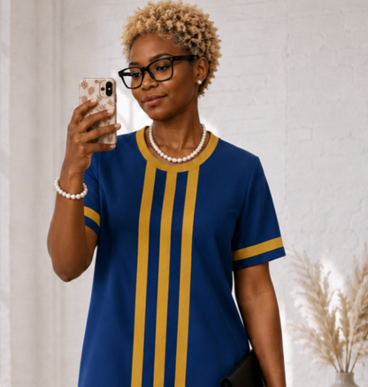 The Linea Dress - Blue & Gold