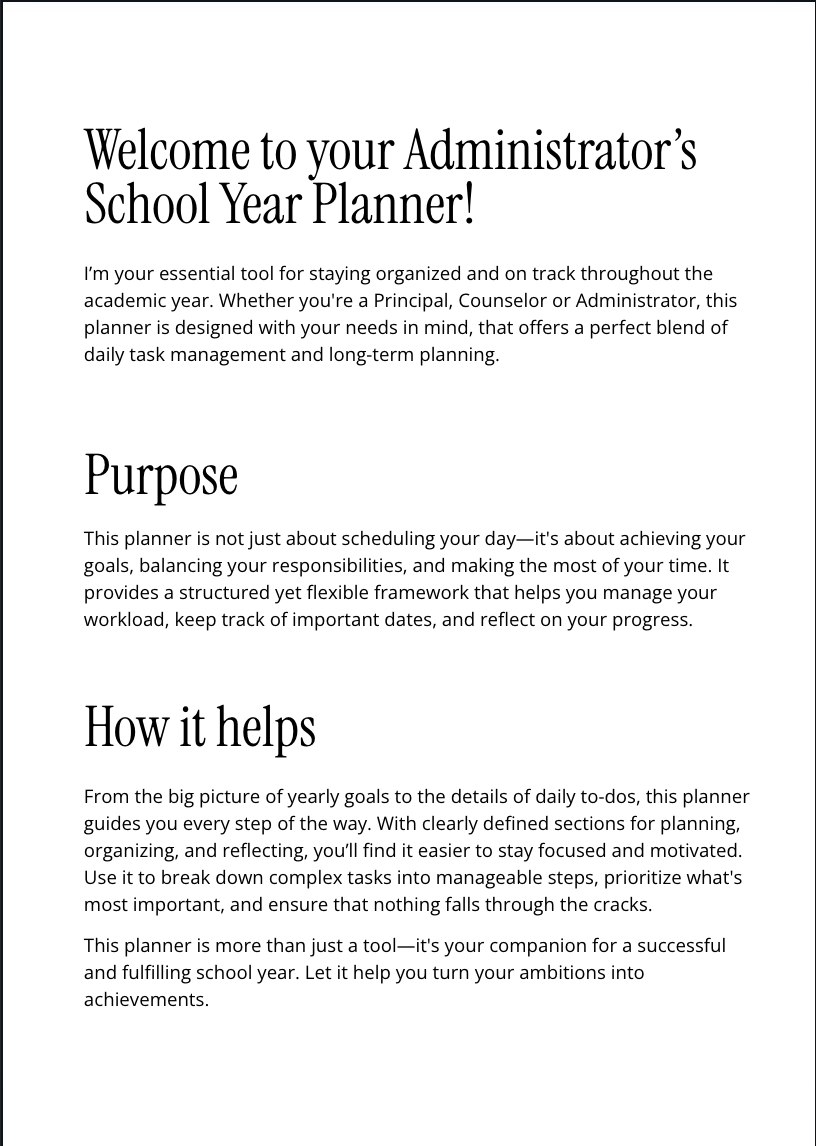 ACHIEVE. Administrator's Planner