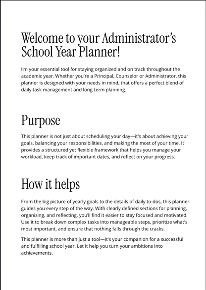 ACHIEVE. Administrator's Planner